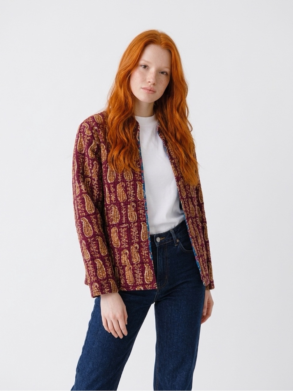 Paisley Quilted Jacket in Burgundy - Unbranded real Size is Large- XL
